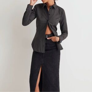 Madewell  Darted Button-Up Shirt in (Re)generative Chino NWT Color Dark pavement